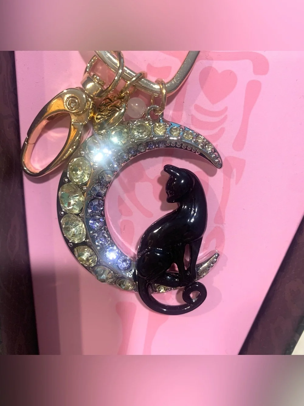 Betsey Johnson Halloween Moon & Black Cat Jewelry Bag Charm Keychain New In Box